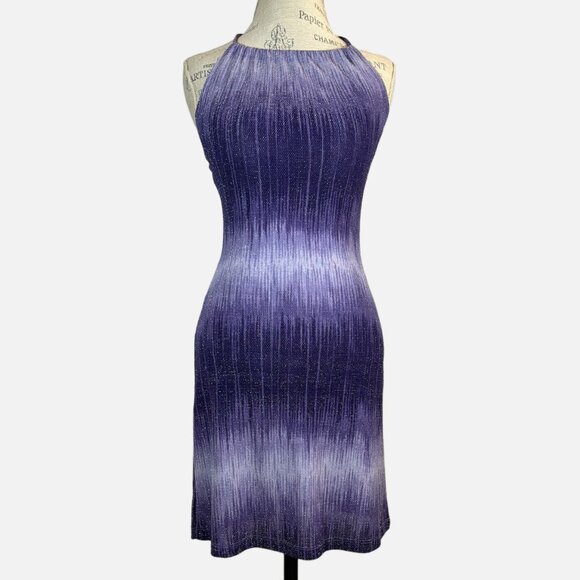 Vintage Y2K Finesse USA Purple Ombre Glitter Halter Dress - Size M - Picture 1 of 8